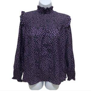 NWT Barbour Purple Floral Peasant High Neck Blouse Size 6
